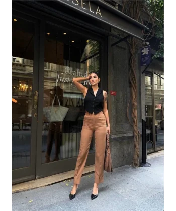 KETEN DUBE PAÇA DERİ TABA KEERİ PANTOON  Kahverengi