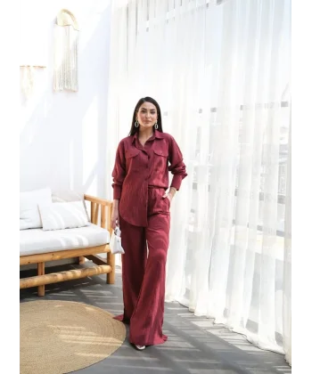 Keten Gömlek Ve Pantolon İki̇li̇ Takim