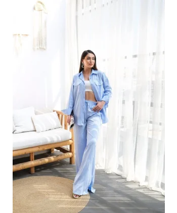 Keten Gömlek Ve Pantolon İki̇li̇ Takim