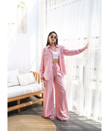 Keten Gömlek Ve Pantolon İki̇li̇ Takim