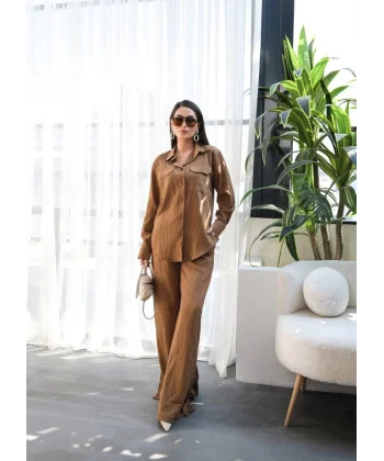 Keten Gömlek Ve Pantolon İki̇li̇ Takim