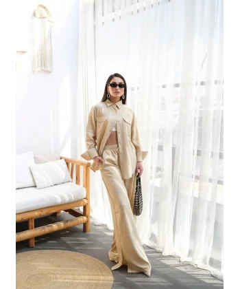 Keten Gömlek Ve Pantolon İki̇li̇ Takim