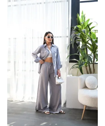Keten Gömlek Ve Pantolon İki̇li̇ Takim