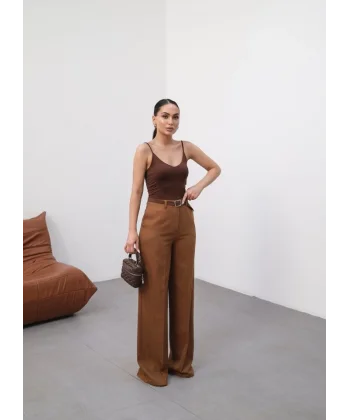 Keten Kemerli̇ Ve Dökümlü Palazzo Pantolon (Kemer Dahi̇l)