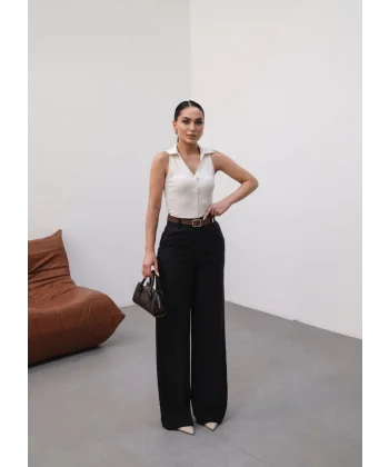 Keten Kemerli̇ Ve Dökümlü Palazzo Pantolon (Kemer Dahi̇l)