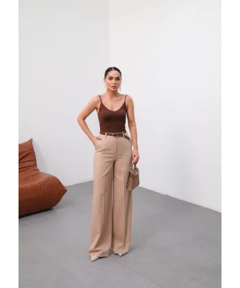 Keten Kemerli̇ Ve Dökümlü Palazzo Pantolon (Kemer Dahi̇l)