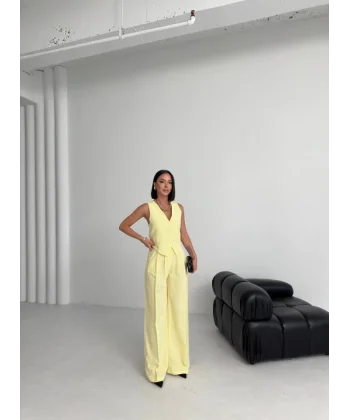 Keten Sirti Çapraz Geçi̇şli̇ Cepken Pantolon Takim