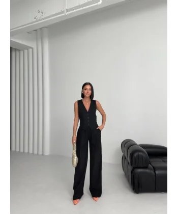 Keten Sirti Çapraz Geçi̇şli̇ Cepken Pantolon Takim