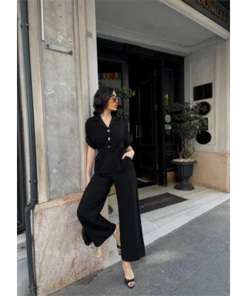 KETEN TULUM BEL BAĞLAMA DETAYLI - Siyah