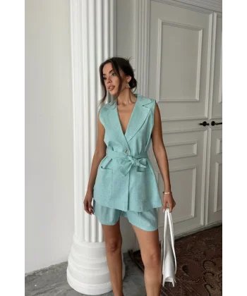 KETEN YELEK - ŞORT TAKIM - Mint