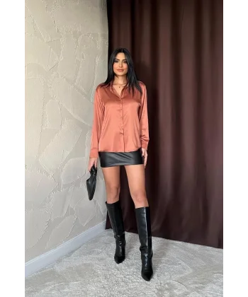 Kiremit Saten Gömlek
