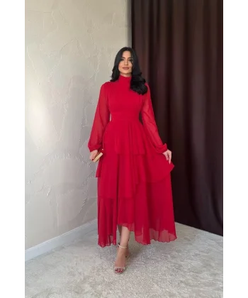 Kırmızı Bel Detaylı Elbise
