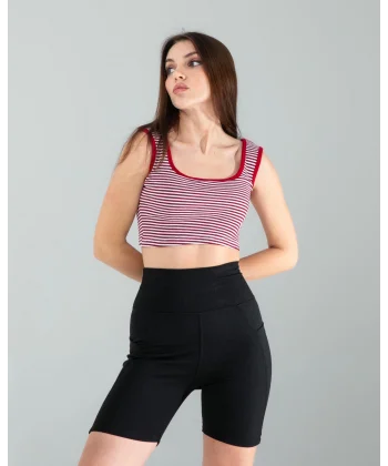 Kırmızı Çizgili Basic Crop