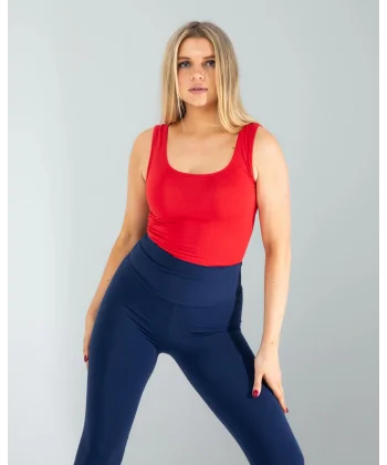 Kırmızı Kare Yaka Basic Bluz