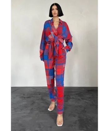 Kırmızı Klasik Kalıp Viskon Gömlek Ve Pantolontakım