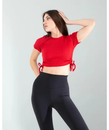 Kırmızı Yandan Büzgülü Crop