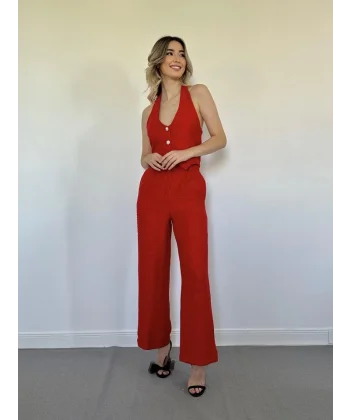Kırmızı Yelek Ve Pantolon Takım