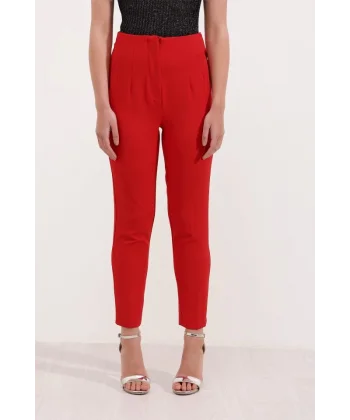 Kırmızı Yüksek Bel Kumaş Pantolon 6650