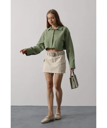 Kısa Boy Çift Cep Gömlek - Haki