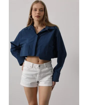 Kısa Boy Çift Cep Gömlek - İndigo