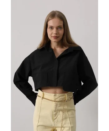 Kısa Boy Çift Cep Gömlek - Siyah