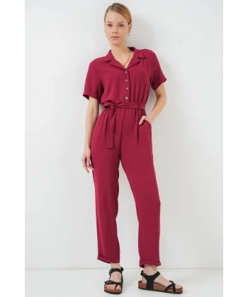 Kısa Kol Ayrobin Tulum 7030 - Bordo