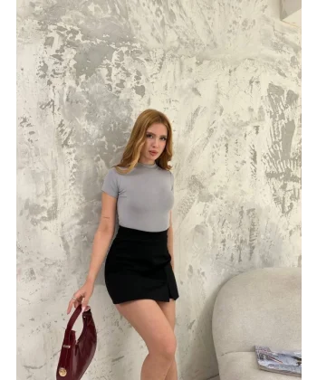 Kısa Kol Badi Bluz  Gri