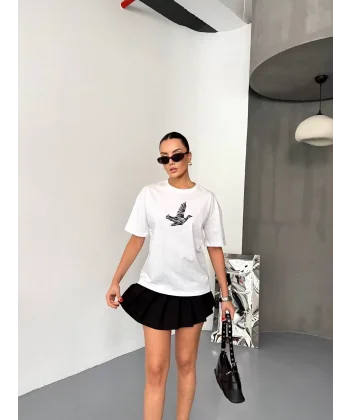 Kısa Kol Baskılı T-shirt - Beyaz