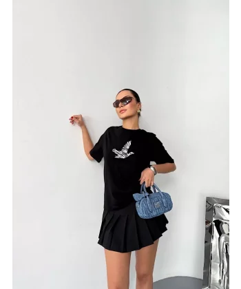 Kısa Kol Baskılı T-shirt - Siyah