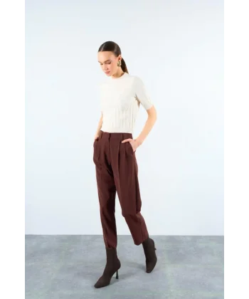 Kısa Kollu Tek Fitilli Kazak  Krem