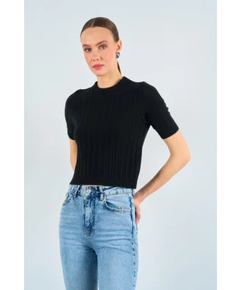 Kısa Kollu Tek Fitilli Kazak  Siyah