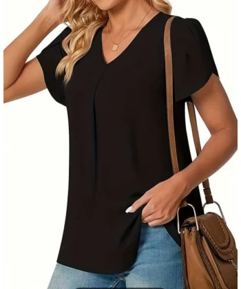 Kısa Kollu V Yaka Sandy Bluz