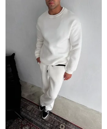 Kışlık Bisiklet Yaka Basic Eşofman Takım - Beyaz