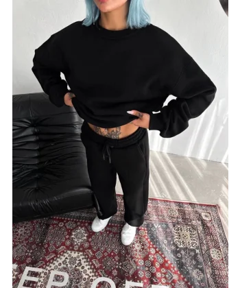 Kışlık Bisiklet Yaka Basic Eşofman Takım  iyah