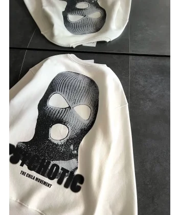 Kışlık Bisiklet Yaka Baskılı SweatShirt - Beyaz