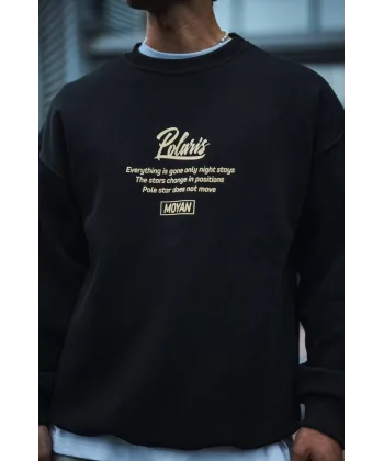 Kışlık Bisiklet Yaka Ön Ve Arka Baskılı SweatShirt - Siyah