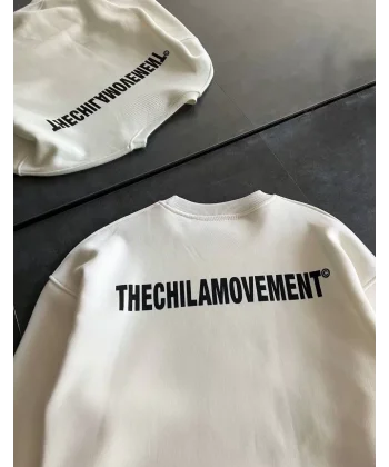 Kışlık Bisiklet Yaka Oversize Baskılı SweatShirt - Beyaz