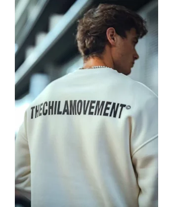 Kışlık Bisiklet Yaka Oversize Baskılı SweatShirt - Beyaz