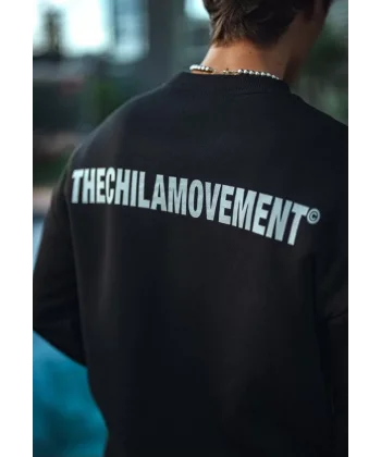 Kışlık Bisiklet Yaka Oversize Baskılı SweatShirt - Siyah