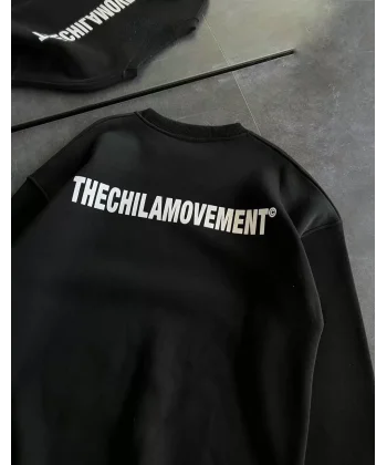 Kışlık Bisiklet Yaka Oversize Baskılı SweatShirt - Siyah