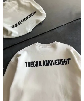 Kışlık Bisiklet Yaka Oversize Baskılı weathirt  Beyaz