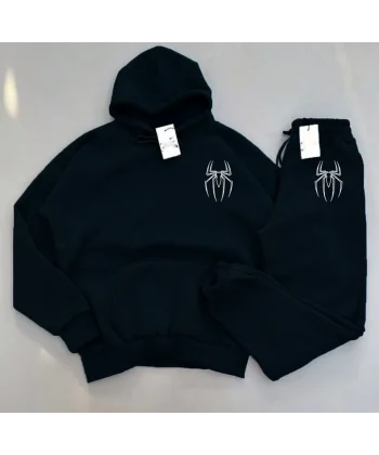 Kışlık Kapşonlu Üç İplik Baskılı Eşofman Takım  iyah