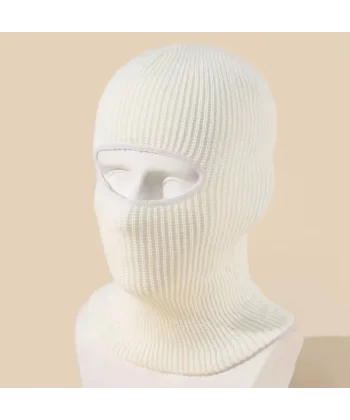 Kışlık Kar Maske Dokuma Triko Bere - Beyaz