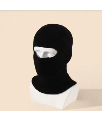 Kışlık Kar Maske Dokuma Triko Bere - Siyah