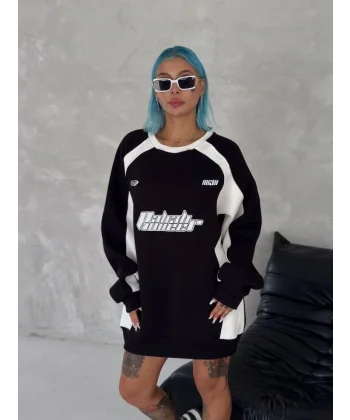 Kışlık Nakış İşlemeli Bisiklet Yaka Parçalı weathirt  iyah