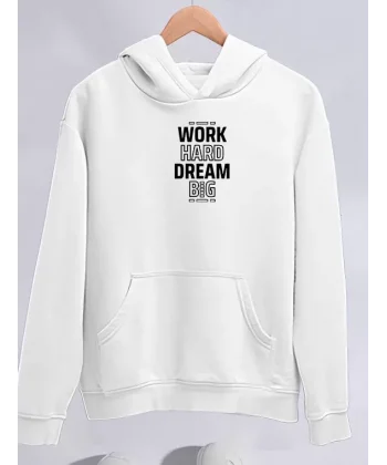 Kışlık Üç İplik Kapüşonlu SweatShirt - Beyaz