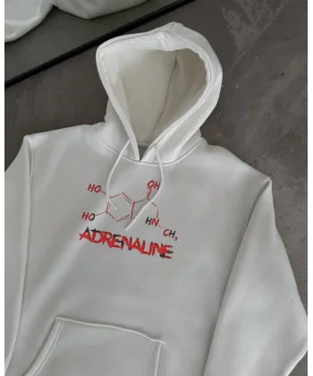 Kışlık Uzun Kol Kapüşonlu SweatShirt - Beyaz