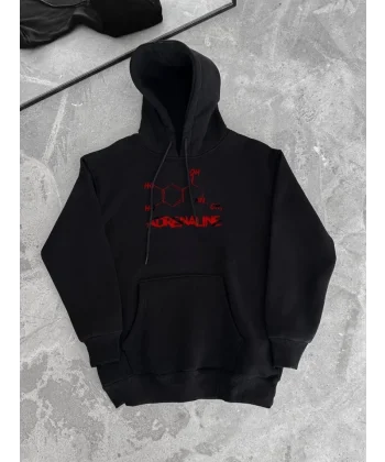 Kışlık Uzun Kol Kapüşonlu SweatShirt - Siyah