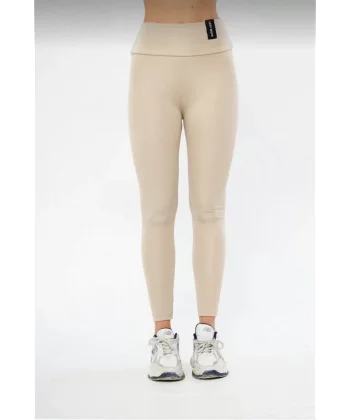 Kışlık Yüksek Bel Toparlayicı ve Sıkılaştırıcı Likralı Şardonlu Tayt - Bej