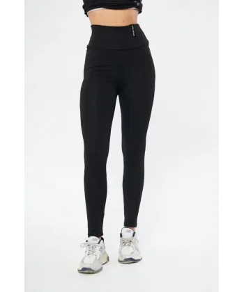 Kışlık Yüksek Bel Toparlayicı Ve Sıkılaştırıcı Likralı Şardonlu Tayt - Siyah